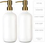 Emerson Essentials Soap Dispenser, Dish Bottle Dispenser for Kitchen, Farmhouse Hand Soap Dispenser, Kitchen Set, Glass Bottles with Pump and Labels | 16 Oz, 2-Pack