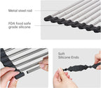 Large Telescopic Drain Rack Roll Up Rack Heat-Resistant Dish Drainer Kitchen Sink Rack Over The Sink Dish Drying Rack Stainless Steel Dish Rack (18 Tube 21.25''x12.79'')