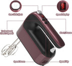 9-Speed Digital Hand Mixer Electric, 400W Powerful DC Motor, Baking Mixer Handheld with Snap-On Storage Case, 5 Stainless Steel Accessories, Flat Beaters, Dough Hooks, Whisk (Grape Purple)