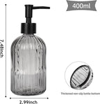 14Oz Black Pump Glass Soap Dispenser, Gray Stripe Countertop Refillable Liquid Bottle Hand Dish Lotion Dispenser with Plastic Pump, for Kitchen, Bathroom