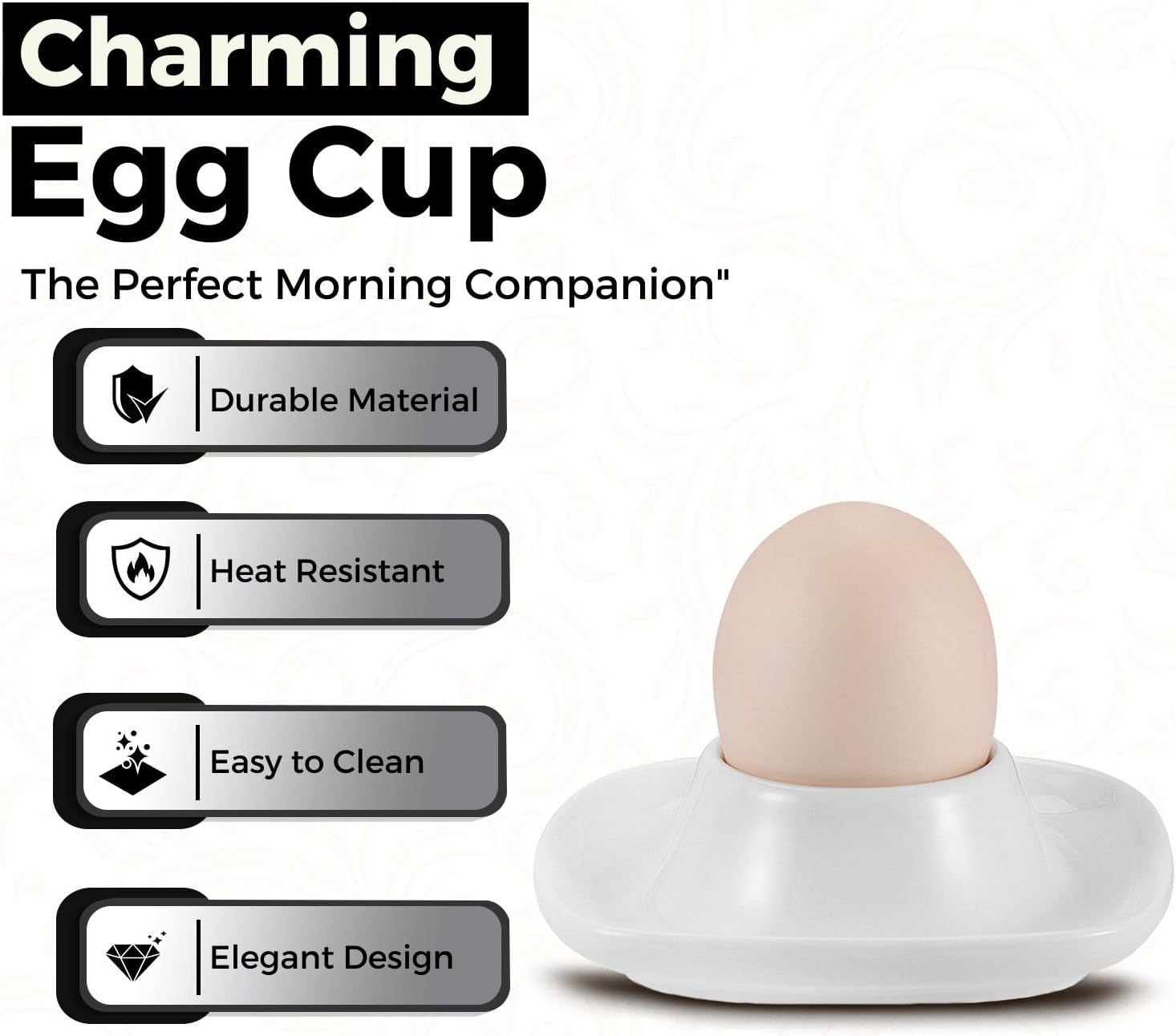 Flexzion Soft Boiled Egg Holder Set - 4-Piece White Ceramic Egg Cup, Stackable Egg Coddler Cups with Base for Serving, Breakfast, Brunch - Kitchen Table Decor, White