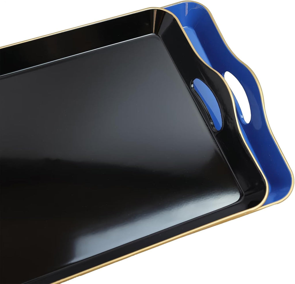 Spsyrine Large Blue Serving Tray with Handles, Plastic Decorative Tray for Coffee Table, Ottoman, Bathroom, Home Decor 17.3"*11.8"*2"