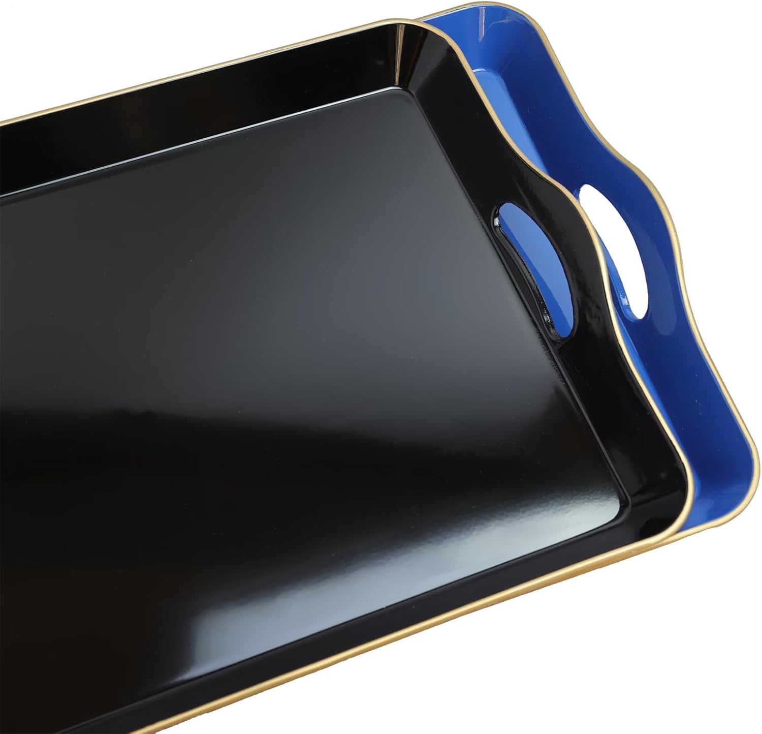 Spsyrine Large Blue Serving Tray with Handles, Plastic Decorative Tray for Coffee Table, Ottoman, Bathroom, Home Decor 17.3"*11.8"*2"
