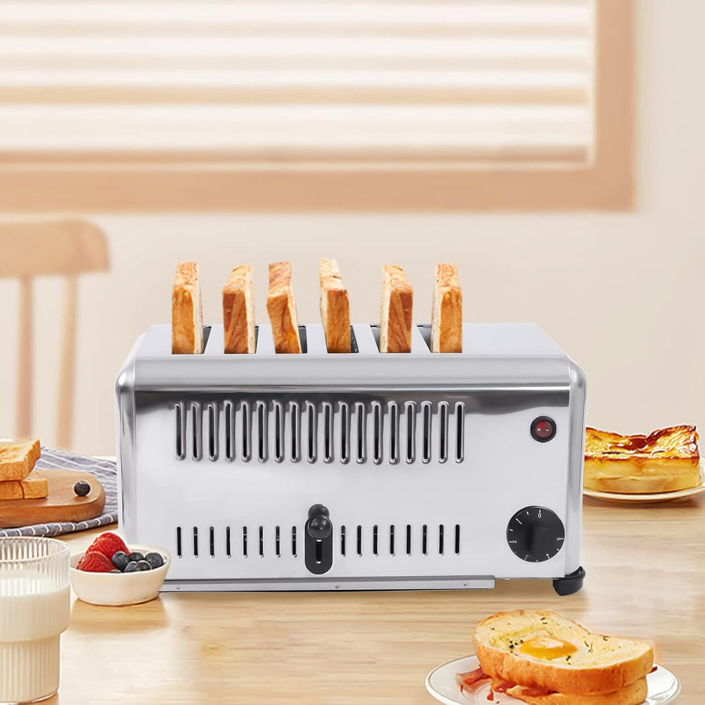 Commercial Toaster 6 Slices Stainless Steel Pop-Up Electric Toaster Machine Cool Touch Toaster Countertop Toaster 6 Slice 5 Minutes Timier Rapid Toaster w/Tray Restaurant