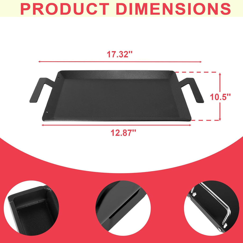 Universal Griddle Insert for Gas Grill with Handles for Stove Top Versatile Stovetop Oven, Flat Top Griddle for Induction Cooktop Gas Stove, 17.5" x 10" Non-Stick Carbon Steel