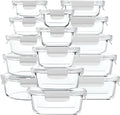 GENICOOK 30 Pieces Glass Food Storage Containers with Snap Locking Lids,Glass Meal Prep Containers Set - Airtight Lunch Containers, Microwave, Oven, Freezer and Dishwasher White