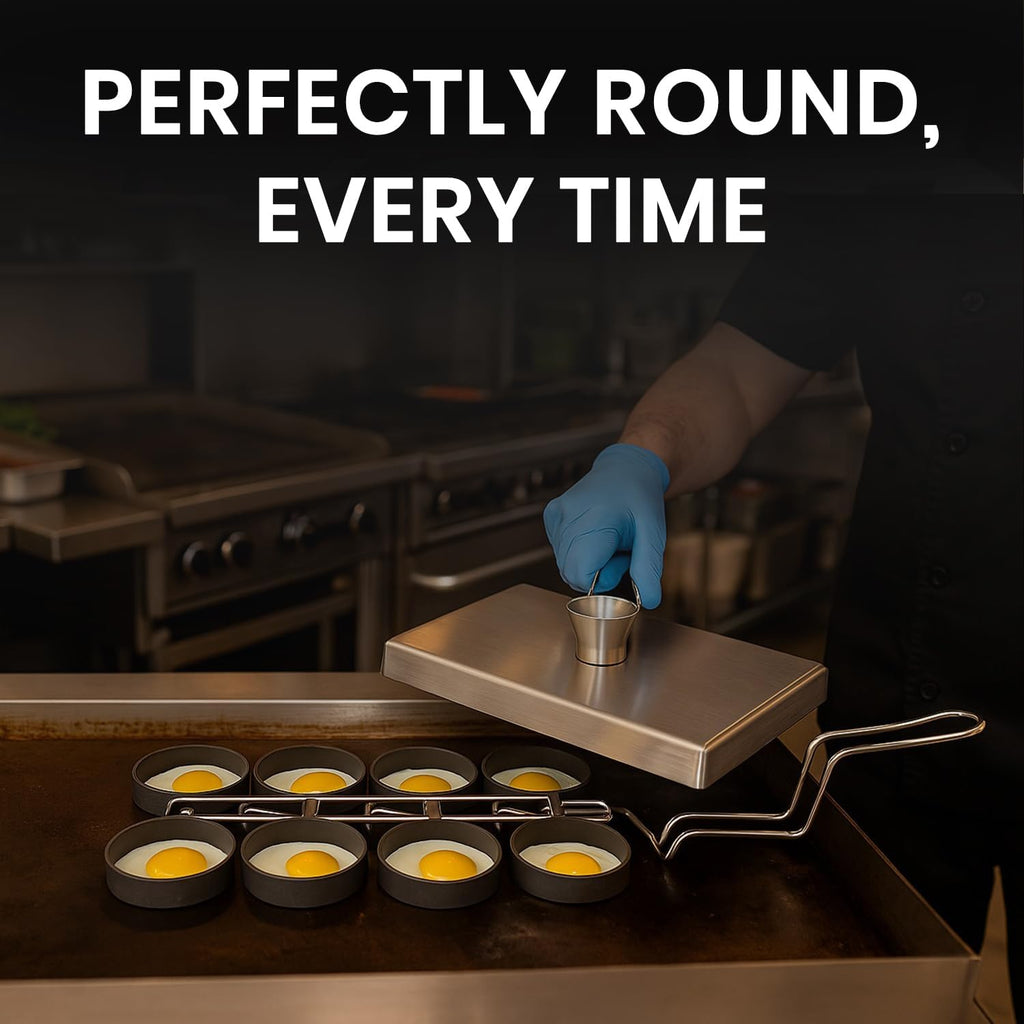 Rattleware Stainless Steel Egg Rings - Commercial-Grade, Even Cooking, Heat-Resistant Handle, Ideal for Frying Eggs - Durable & Trusted by Professional Chefs Worldwide (8 Ring Set)