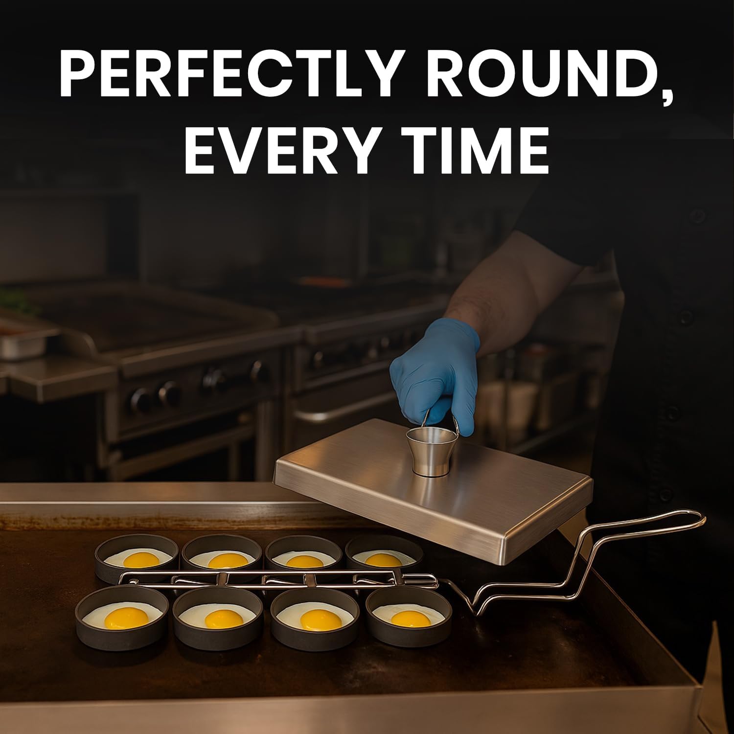 Rattleware Stainless Steel Egg Rings - Commercial-Grade, Even Cooking, Heat-Resistant Handle, Ideal for Frying Eggs - Durable & Trusted by Professional Chefs Worldwide (8 Ring Set)