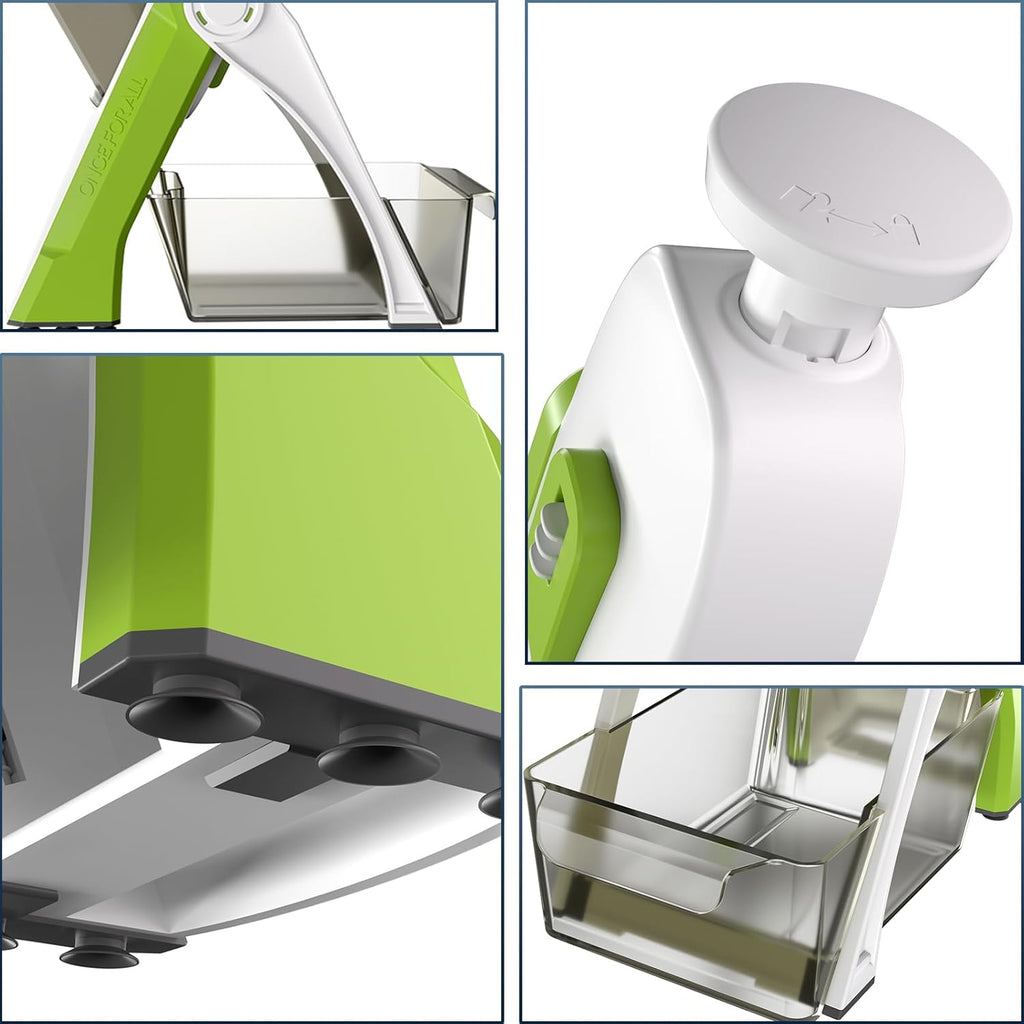 ONCE FOR ALL Safe Mandoline Slicer For Kitchen, Professional Vegetable Slicer For Food Potato Slices, Thickness Adjustable 0.1-8 mm Kitchen Artifact Fast Meal Prep (Green)