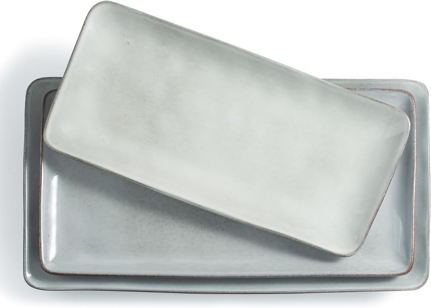 famiware Serving Platter, Rectangular 15.67/14.1/12.6inch Serving Dishes for Entertaining, Reactive Glaze, Stoneware Serving Trays for Party, Food, Turkey, Snack, Cheese, Ocean Series, Grey
