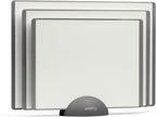 SMIRLY Plastic Cutting Board Set with Holder 3 Pieces, Non-Slip Dishwasher Safe Chopping Boards for Kitchen, Grey & White