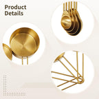 Stainless Steel Measuring Cups and Spoons Set, 9 Piece with Engraved Marks, Food Safe, Easy Stack Gold Measuring Set for Baking and Cooking