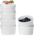Hasense Ceramic Ramekins, 8 oz Creme Brulee Ramekins Set of 6, Porcelain Souffle Cups for Pudding, Dipping Sauce, Ice Cream, Custard, Ceramic Baking Dish, Dishwashing Safe, White