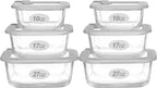 Glass Food Containers with Glass Lid, Microwave Safe Food Storage Container Set, 6 Pack Square Shape, Large Size Airtight Storage Set with Leak Proof Lids, Meal Prep Containers