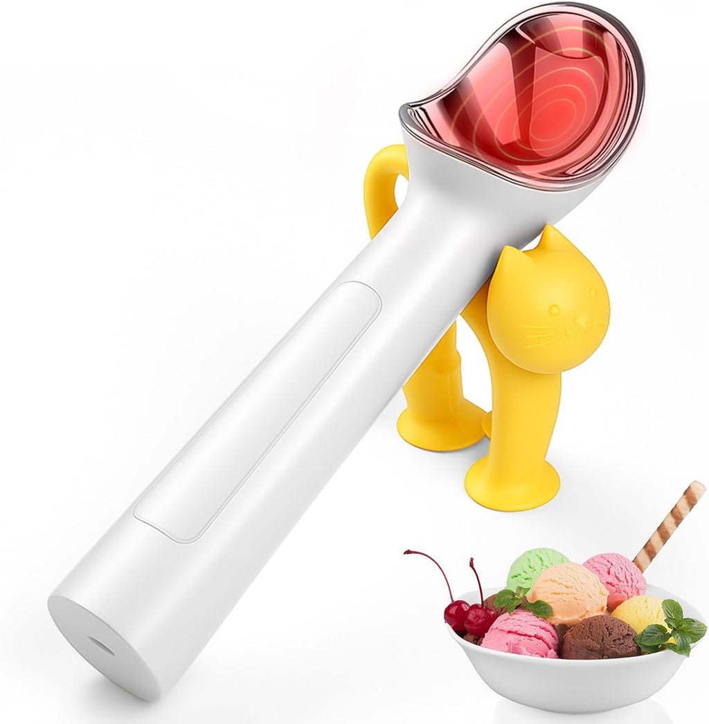 Juome Heated Ice Cream Scoop - 15 Seconds Fast Heating Electric Ice Cream Scooper USB Rechargeable, Handheld Heats Up to 158°F with LED Display for Hard Ice Cream, Easy Use for Seniors & Kids (White)