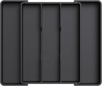 Lifewit Cooking Utensil Drawer Organizer, Expandable from 11 to 18 inches, Adjustable Cutlery Silverware Tray, Plastic Flatware Spatula Holder, Kitchen Tools Gadgets Storage Divider, Black