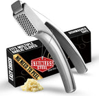 No Peeling Required Garlic Press Stainless Steel with Detachable Handle for Fine Mincing-Premium Garlic Mincer Tool, Rust-Proof, Easy to Clean, Dishwasher Safe Garlic Crusher with Lifetime Replacement