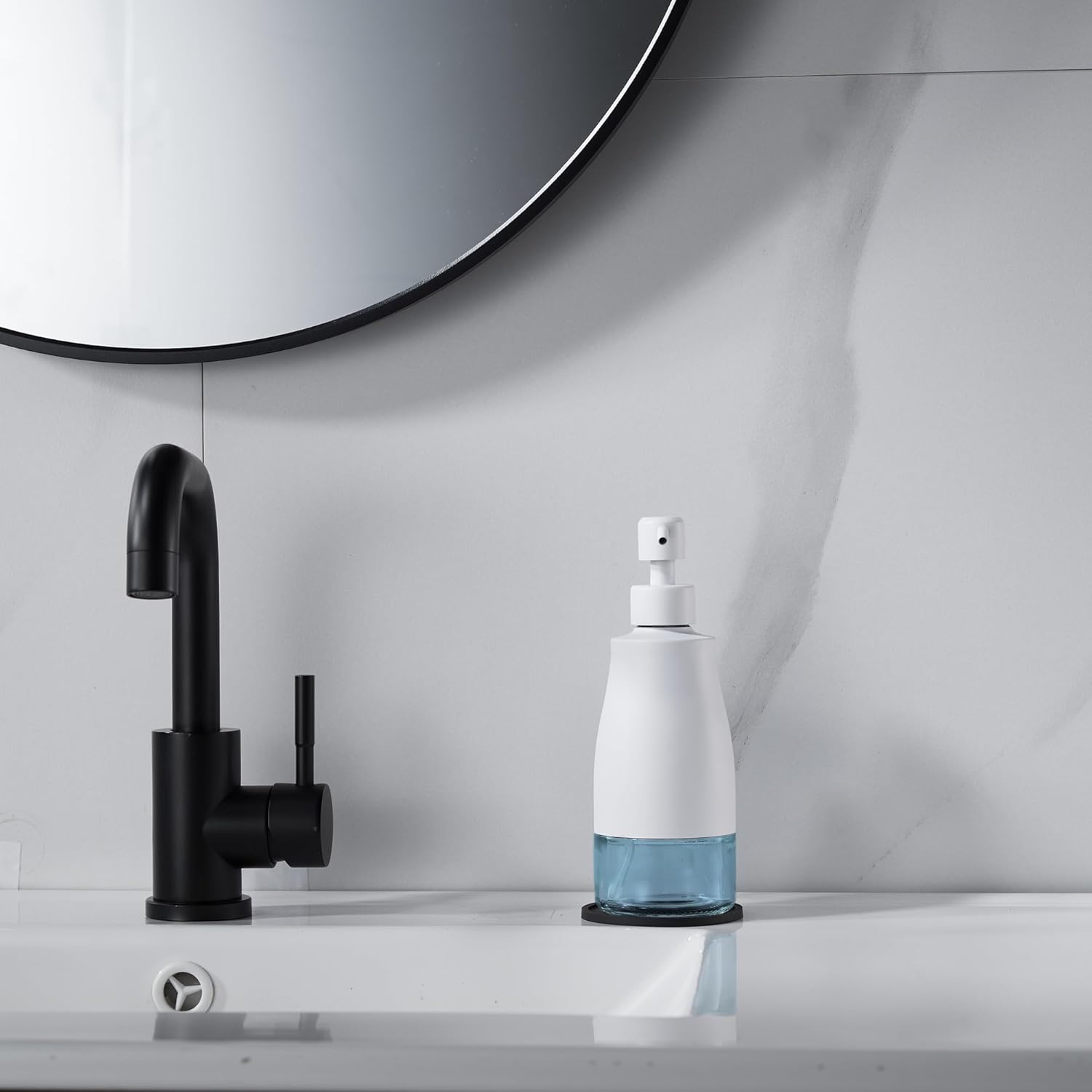 Gaussra White Soap Dispenser with Coaster and Stickers, Stainless Steel and Glass Bottle Hand Pump Dispenser, Refillable Liquid Hand Soap Dispenser for Bathroom & Kitchen (11OZ / 320ML)