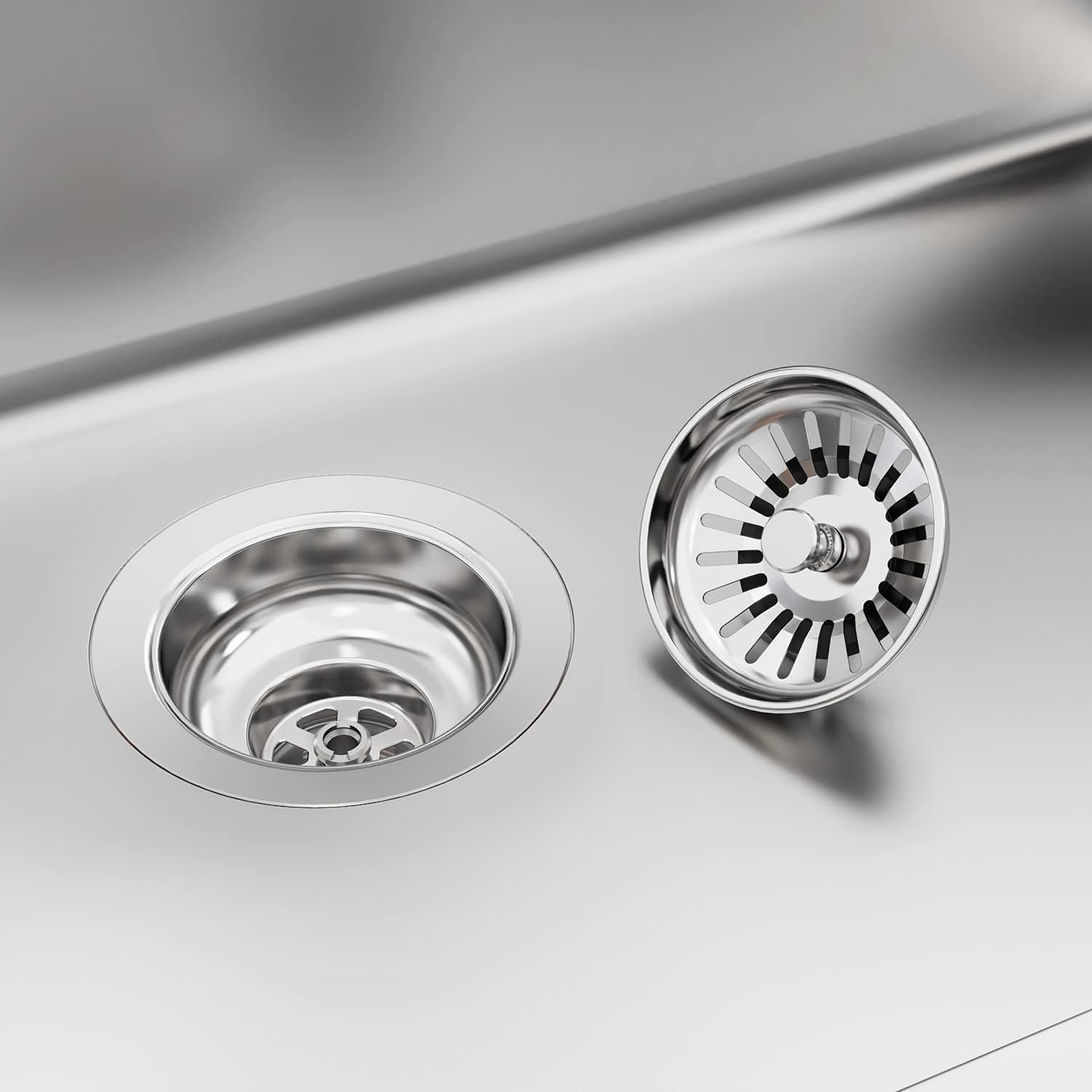 KONE Sink Drain Assembly, Kitchen Sink Drain Strainer Kit with Removable Strainer Basket Stopper, Universal fit USA Home/Commercial 3-1/2 Inch Standard Sink Drain Hole (Polish)