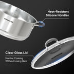 Sunhouse - 5.5 Quarts Steamer Pots With Lid 2-Tier Multipurpose Stainless Steel Steaming Pot Cookware For Vegetable, Dumpling, Sauce, Food - Triple Bottom, Measurement Line