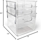 Isaac Jacobs 3-Pack Medium Clear Storage Bins with Handles, Plastic Organizer for Home or Fridge/Freezer, Pantry and Kitchen Non-Slip Container Set, BPA Free, Food Safe (3-Pack, Medium)