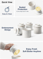 LE TAUCI Butter Crock, Butter Dish with Lid, Butter Container for Counter with Water Line, Embossed French Butter Keeper for Spreadable Butter, Suit For Housewarming - Set of 1, Arctic White,Fireworks