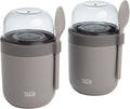 Tasty Travel Snack Cups with Spoons, On-The-Go Snacking, Divided Compartments, Great for Nuts, Cereal, Granola, Yogurt and More, Made Without BPA, 2-Pack, Gray