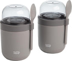 Tasty Travel Snack Cups with Spoons, On-The-Go Snacking, Divided Compartments, Great for Nuts, Cereal, Granola, Yogurt and More, Made Without BPA, 2-Pack, Gray