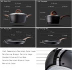 Pots and Pans Set Non Stick, Ceramic Cookware Set with Granite Pattern Kitchen Cooking Sets Induction Pot and Pan w/Frying Pans, Saucepans, Casserole, Non-Toxic, PTFE/PFOA/PFOS-Free, Black