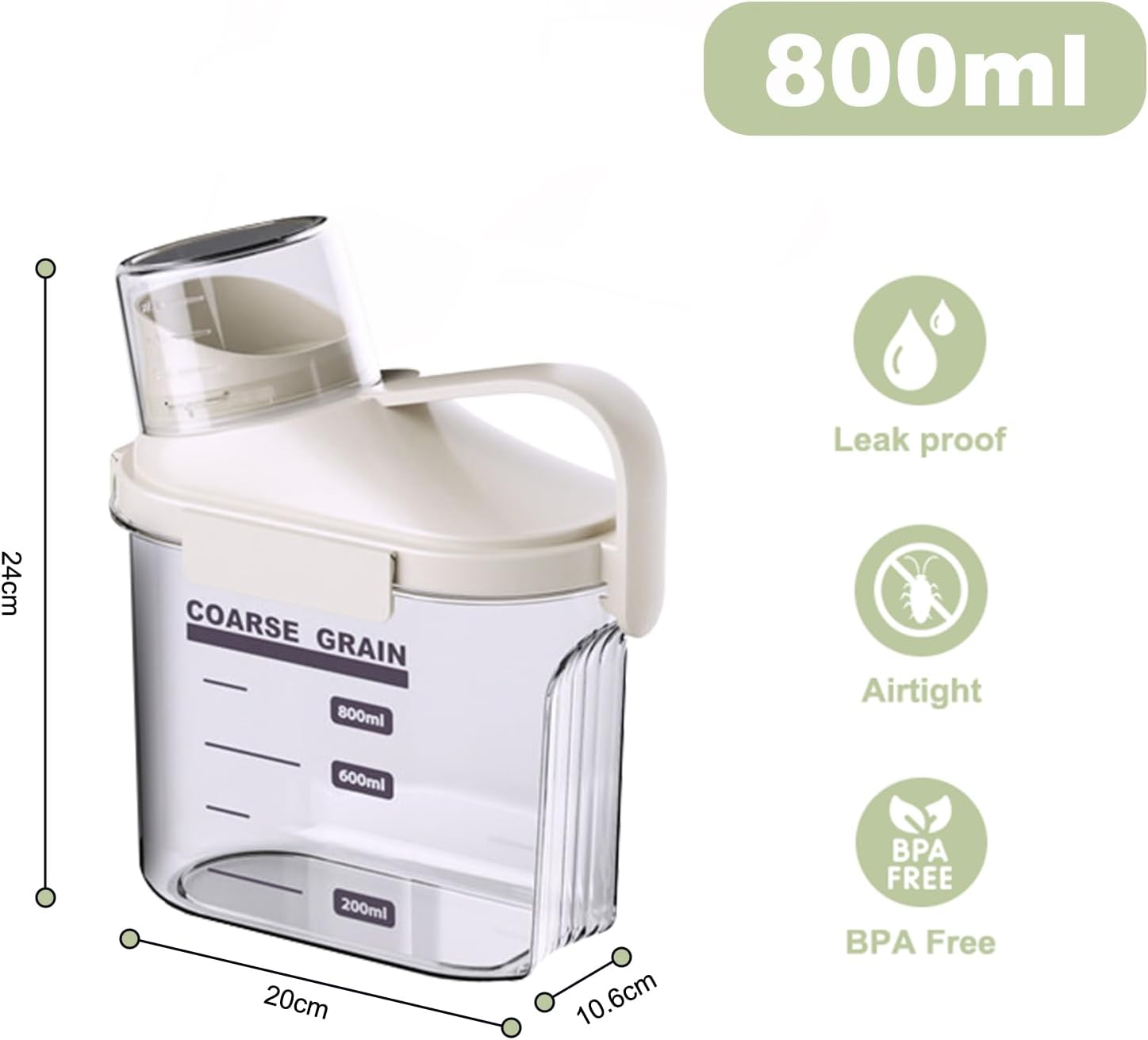 1 PCS Airtight Dry Food Storage Containers, Pantry Organizers and Storage Container with Pouring Spout Measuring Cup, BPA Free, Plastic Clear Container for Rice Nuts Beans Snacks, 29OZ