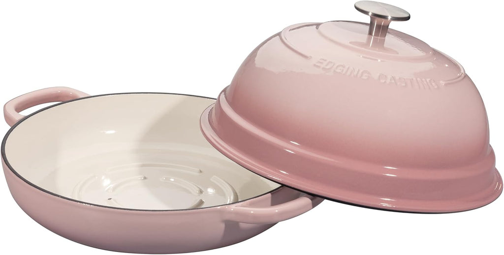 Enameled Cast Iron Dutch Oven Pot with Lid, Round Bread Oven for Homemade Sourdough Bread Baking, 6 Quart, Pink