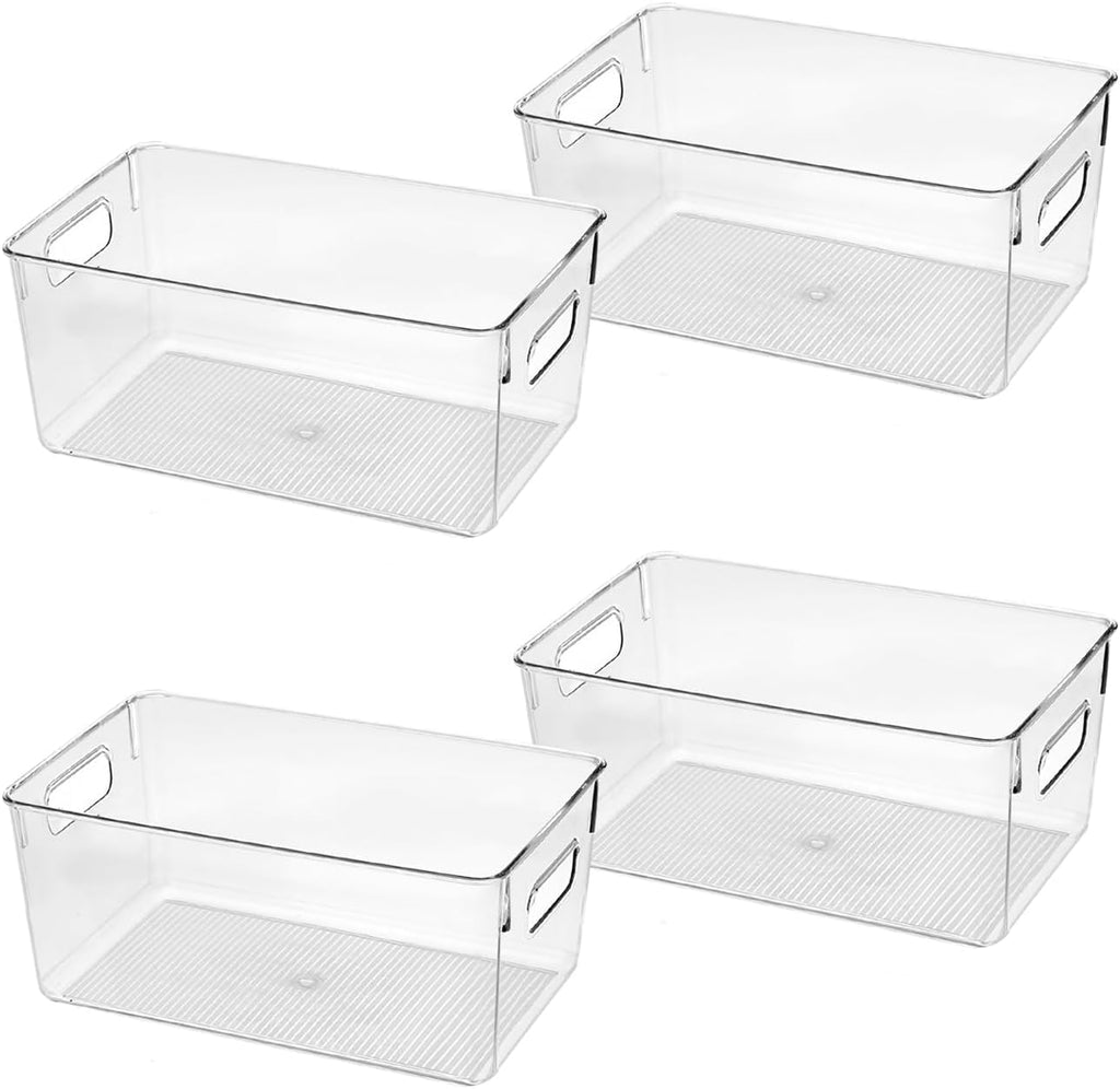 Clear Plastic Storage Bins, Pantry Organizers and Storage Containers Fridge Organizer Bins for Organizing Kitchen Cabinet Organizer Bin Bathroom Freezer Refrigerator Organization