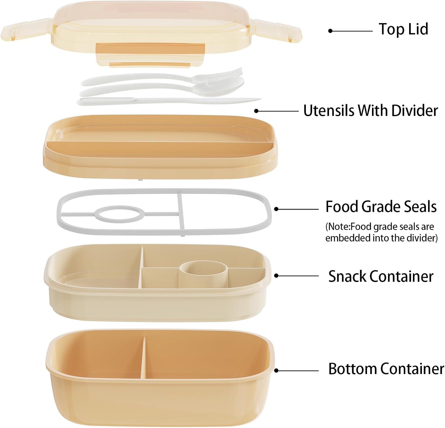 JBGOYON® Bento Lunch Box Set - 3 Stackable Containers for Adults and Kids- Includes Lunch Bag, Leak-Proof and BPA-Free - Built-in Utensil Set and Snack Bag - Dishwasher Safe (Khaki)