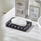 2PCS Self Draining Soap Dish - Marble Look Soap Holder Tray Savers Box Container Sponge Holder for Bathroom Shower Kitchen, Black