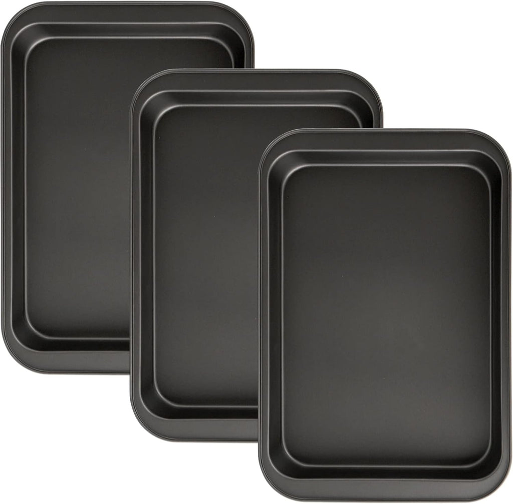 Lyellfe 3 Pack Rectangle Baking Pan, Non-Stick Cake Pans for Oven, 13 x 9 Inch Deep Cookie Sheet Tray for Brownie Lasagna Casserole Bread, BPA Free