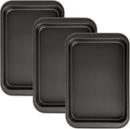 Lyellfe 3 Pack Rectangle Baking Pan, Non-Stick Cake Pans for Oven, 13 x 9 Inch Deep Cookie Sheet Tray for Brownie Lasagna Casserole Bread, BPA Free