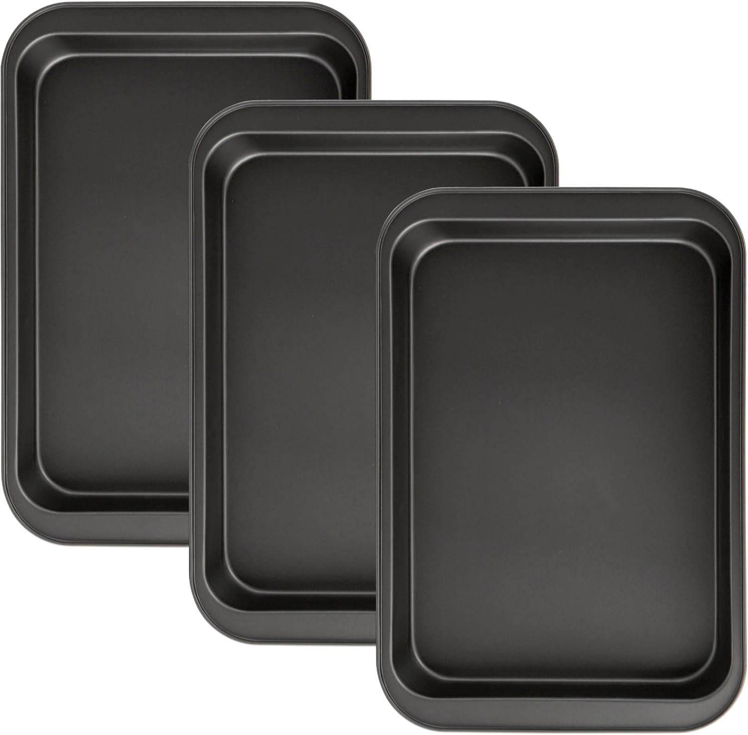 Lyellfe 3 Pack Rectangle Baking Pan, Non-Stick Cake Pans for Oven, 13 x 9 Inch Deep Cookie Sheet Tray for Brownie Lasagna Casserole Bread, BPA Free