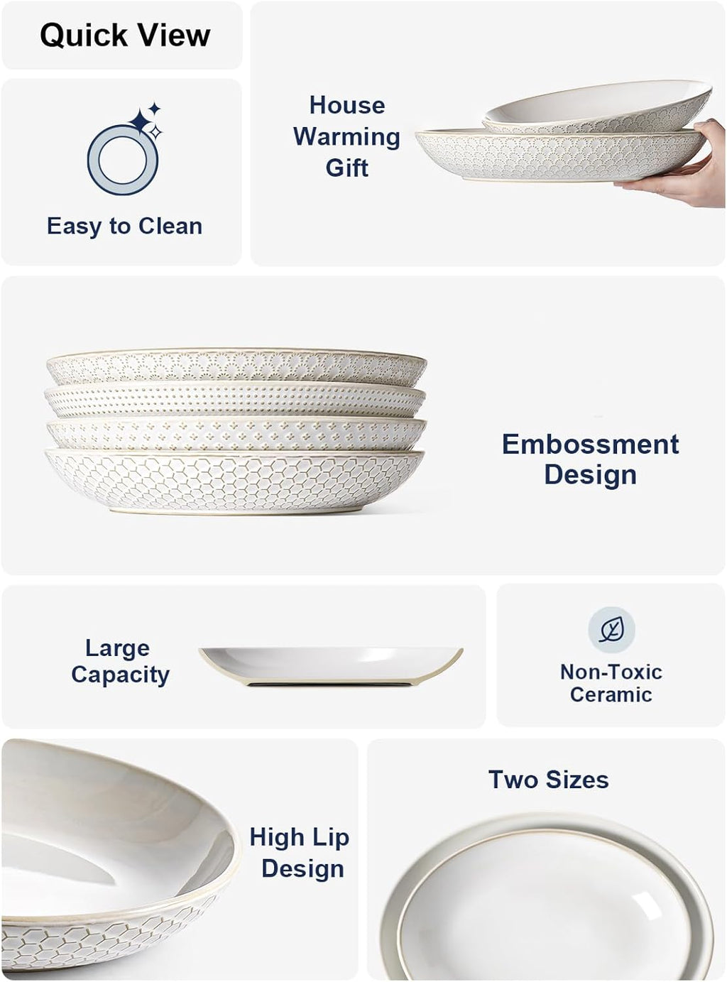 LE TAUCI Serving Bowls, Large Oval Platters for Entertaining, Ceramic Serving Tray for Dinner, Pasta, Salad, Dessert, Turkey, Fish, Fruit, Bread - 45oz/74oz, 11.8"/13.7", Set of 2, Arctic White