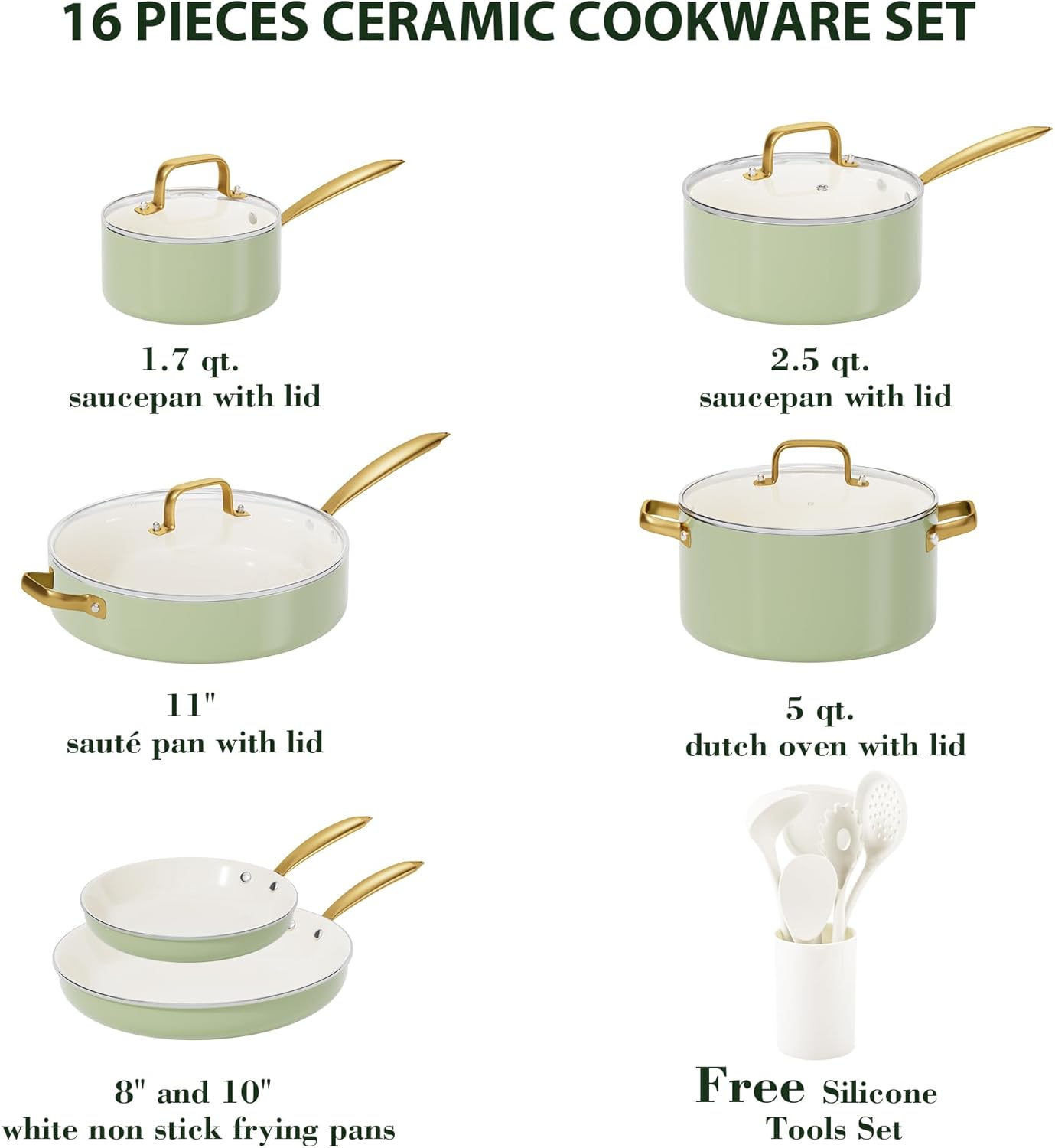 Pots and Pans Set Non Stick - VONIKI Ceramic Cookware Set with Cooking Utensils Set, Non Toxic Kitchen Cookware Sets Dutch Oven Pot with Lid Saucepan Set Sauté Pan Frying Pan Set for Cooking Gifts