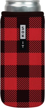 Sok It CanSok Sleeve for Beer & Soda Insulated Neoprene Cover (Buffalo Check, 12oz Slim Can Sleeve)