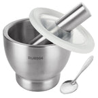 Mortar and Pestle Set Stainless Steel Manual Spice Grinder Pill Crusher Bowl Pestle and Mortar Bowl with Lid for Crushing Powdering Herbs, Grains, Spices