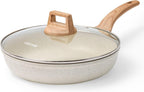 CAROTE 8 Inch Non Stick Frying Pan with Lid,White Granite Nonstick Skillet Omelet Pans, Egg Pan Granite Cookware, PFOS & PFOA Free