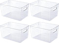 JollyPack 4 Pack Clear Plastic Storage Bins, Pantry Organizers and Storage with Handles, Clear Storage Containers for Fridge, Kitchen, Cabinet, Bathroom and Office