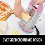 GORILLA GRIP 4-Sided 100% BPA-Free Cheese Grater With Container, Stainless Steel XL Box Graters, Parmesan Shredder, Grate Cheeses, Shred Veggies, Slip Resistant Handle, Dishwasher Safe Zester, Pink