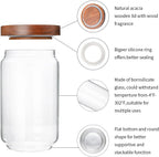 Glass Storage Jars Set of 3, 25 OZ HIgh Borosilicate Glass Containers Kitchen Food Canisters with Acacia Wood Lids for Coffee Beans/Sugar/Tea/Nuts