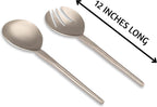 Folkulture Stainless Steel Kitchen Salad Servers or Salad Serving Utensils for Cooking, 12 Inch Salad Tongs, Serving Spoon and Fork Set for Salad, Gravies or Pasta, Silver Finish