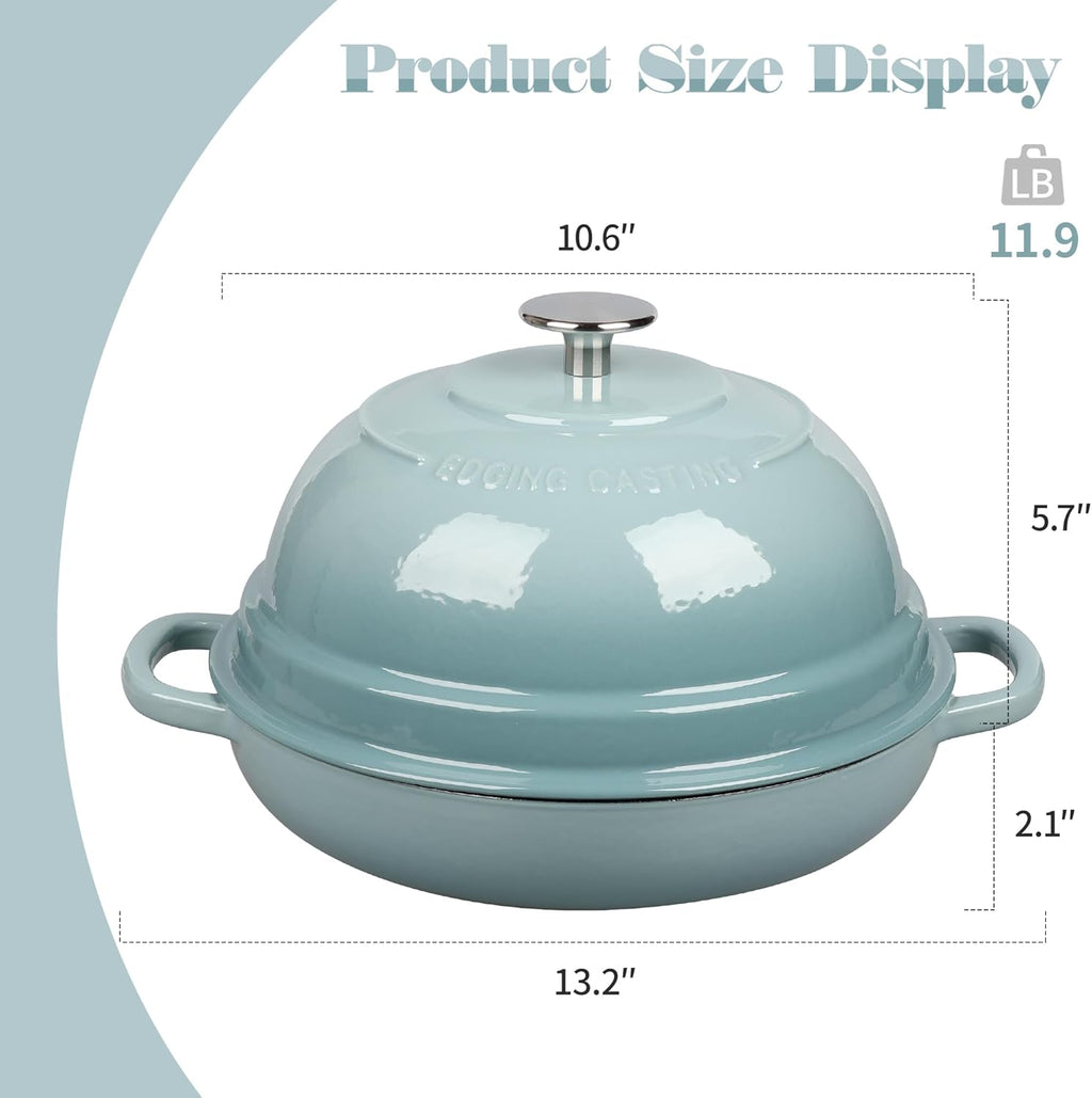 Enameled Cast Iron Dutch Oven Pot with Lid, Round Bread Oven for Homemade Sourdough Bread Baking, 6 Quart, Seasalt