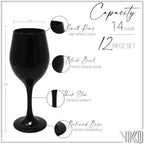 Vikko Black Wine Glasses Set of 6 Glasses Drinking Set Wine Glass, 14 Oz Glass Cup Set With Stem For Red And White Wine, Thick And Durable Wine Glass, Dishwasher Safe