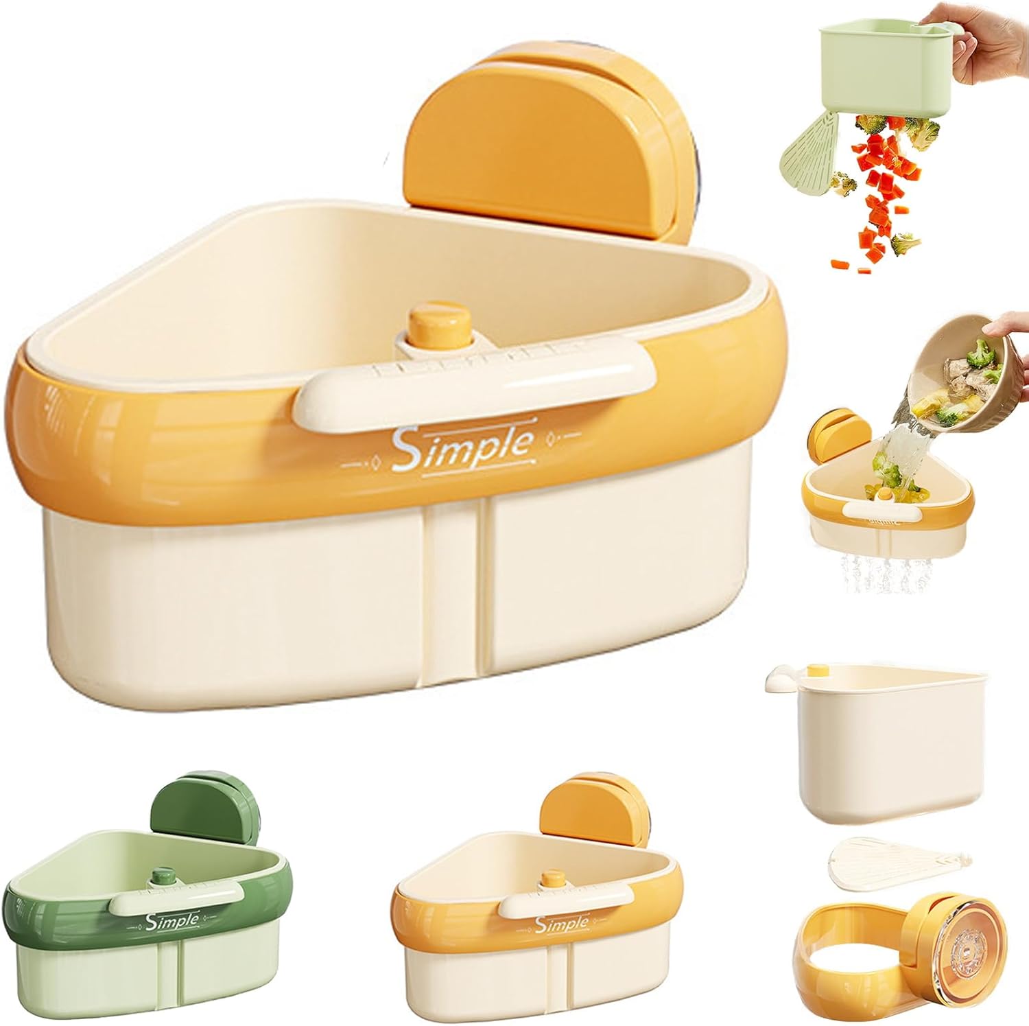 Suction Cup Sink Corner Rack, Triangular Suction Cup Corner Sink Caddy, Kitchen Sink Drain Strainer Basket for Kitchen Bathroom Dishware (Orange)