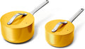 Caraway Nonstick Ceramic Sauce Pans with Lids (3 qt & 1.75 qt) - Non Toxic, PTFE & PFOA Free - Oven Safe & Compatible with All Stovetops (Gas, Electric & Induction) - Marigold